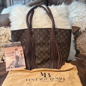 Vintage Boho Bag Mykonos Brown with Fringe and Dust bag